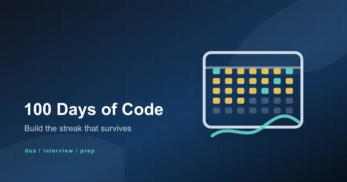 Abstract 100 Days of Code cover with progress blocks and calm Topzee interview prep colors.