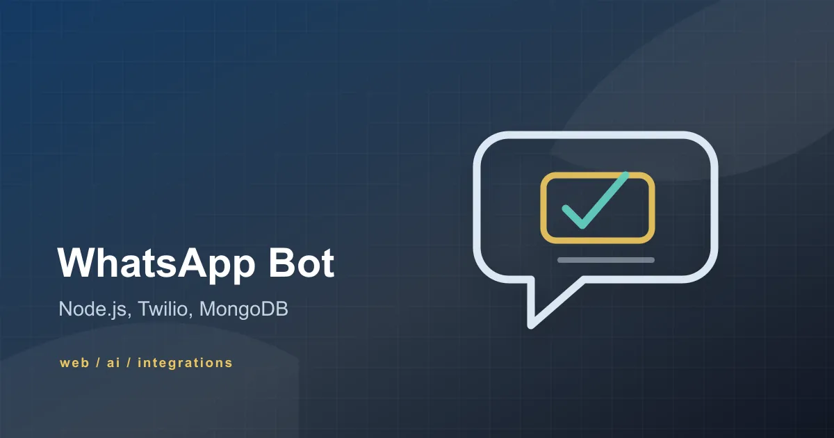 Abstract WhatsApp bot cover with webhook arrows, message bubbles, and Node.js backend shapes.
