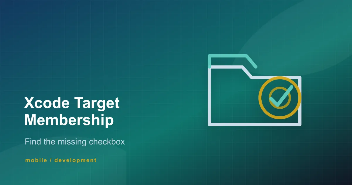 Abstract Xcode debugging cover with layered panels and a Topzee mark for target membership build errors.