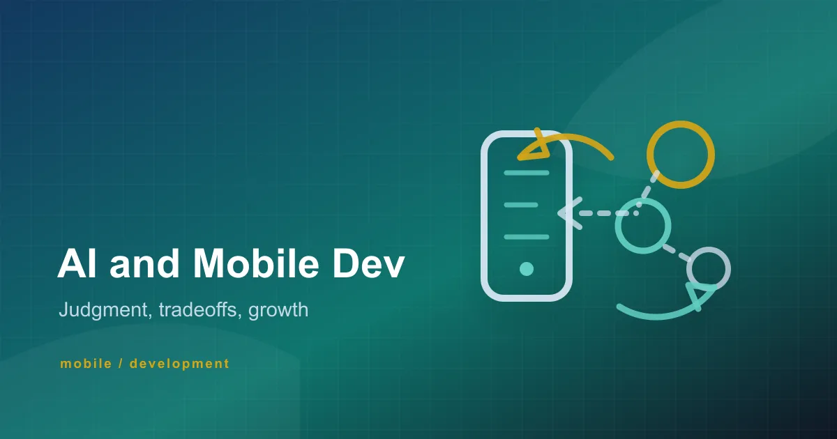 Abstract cover showing a mobile engineer guiding AI output between app screens and engineering decisions.