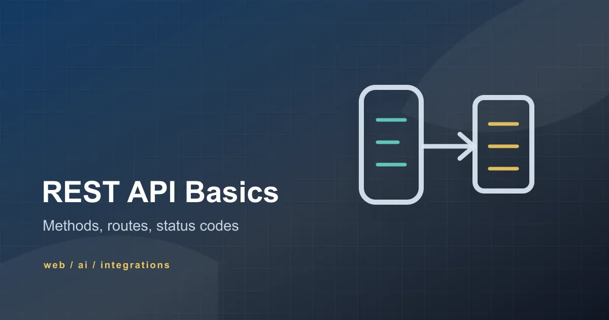 Abstract REST API basics cover with request and response paths between a phone and backend service.