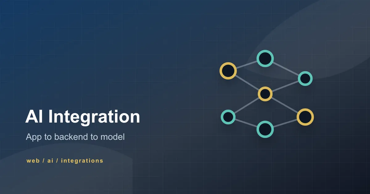 Abstract AI integration cover showing an app connected through a backend to model API nodes.